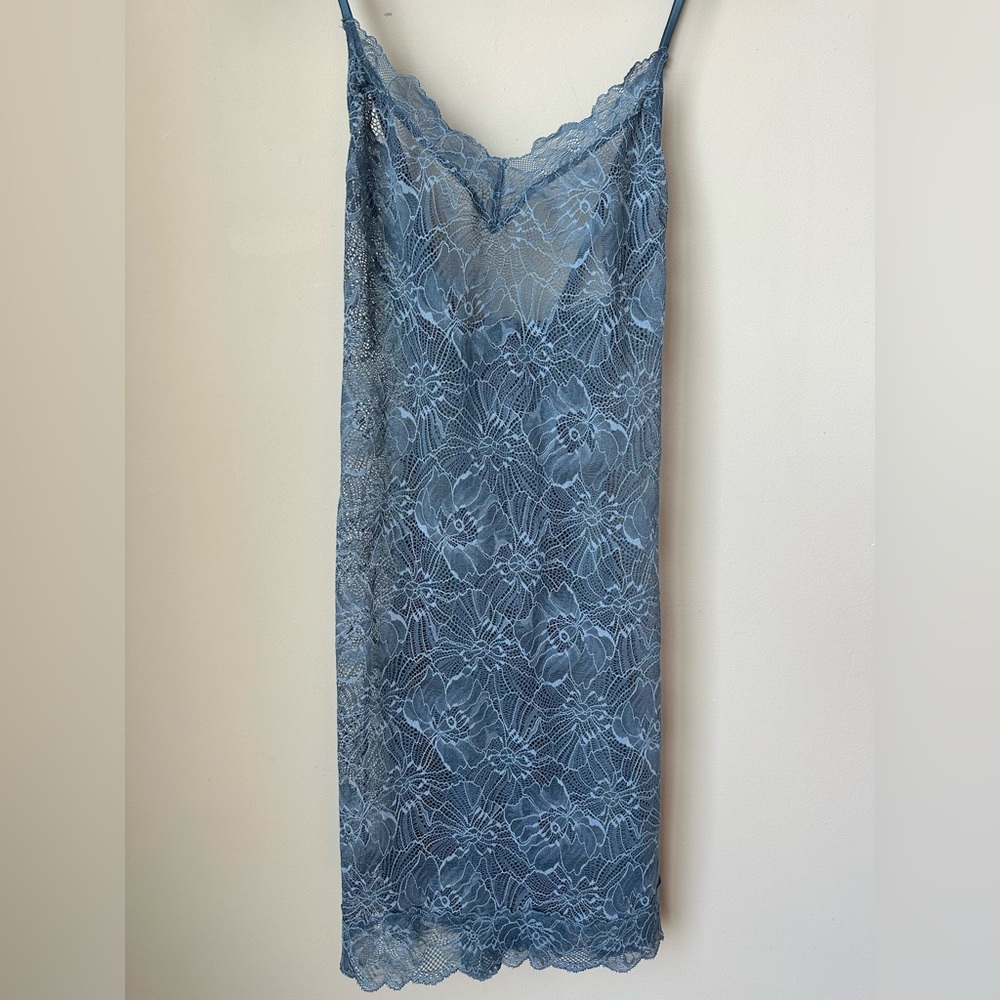Victoria’s Secret Blue Floral Lace Chemise Slip Size L